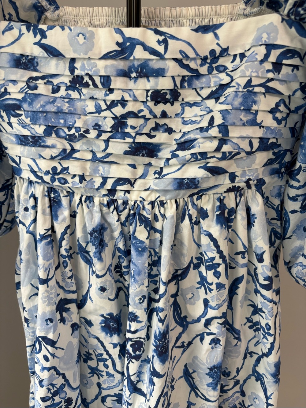 Abercrombie & Fitch Blue Floral Ruched Puff Sleeve Emerson Mini Dress Cotton S - Picture 3 of 9